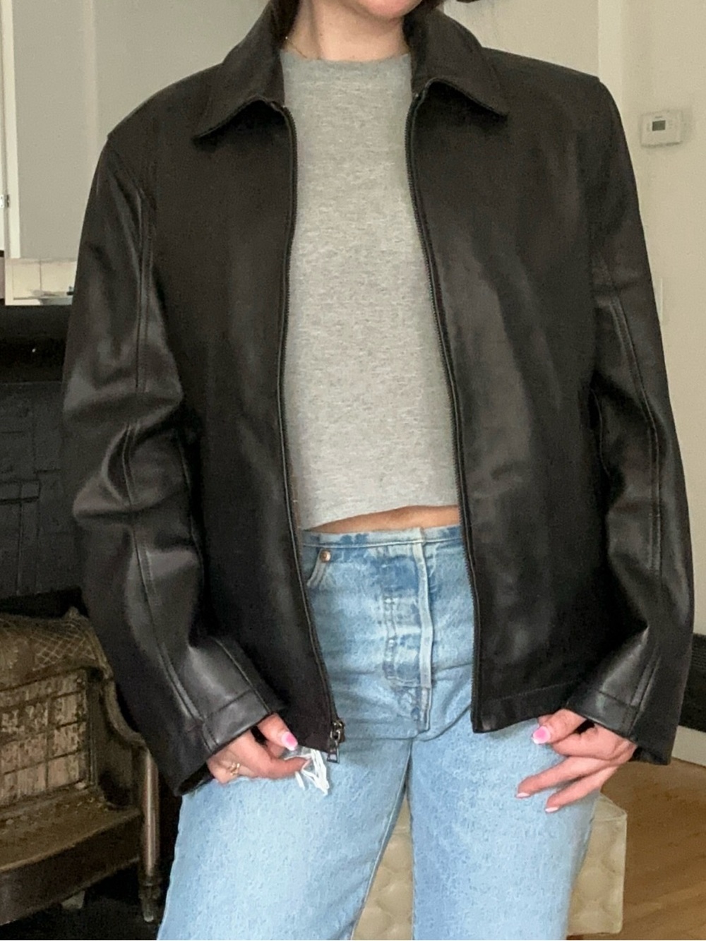 Danier Black Leather Zip-Front Jacket